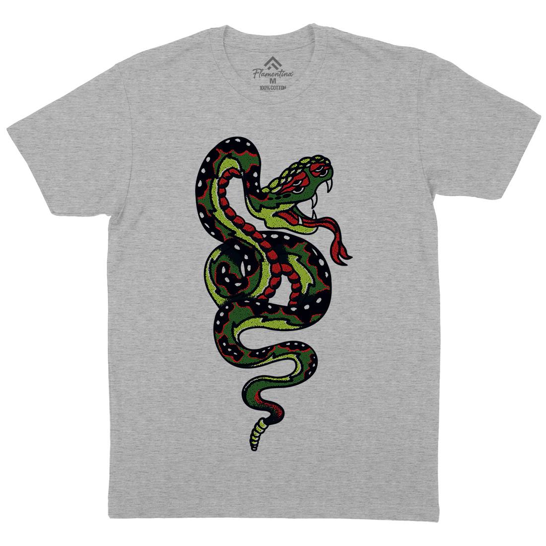 Snake Mens Organic Crew Neck T-Shirt Tattoo A962