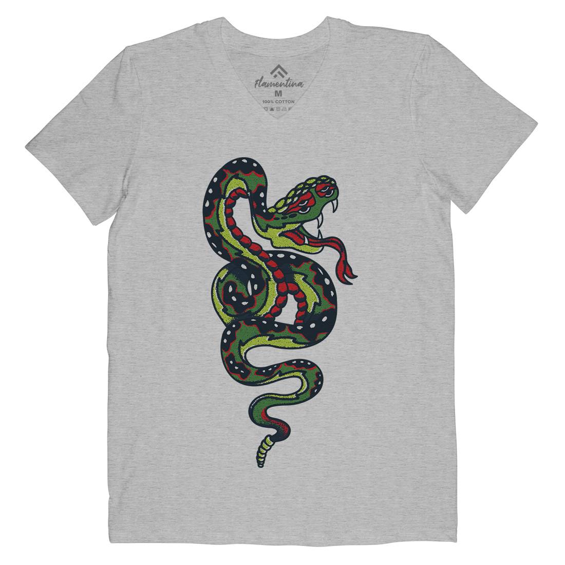 Snake Mens Organic V-Neck T-Shirt Tattoo A962