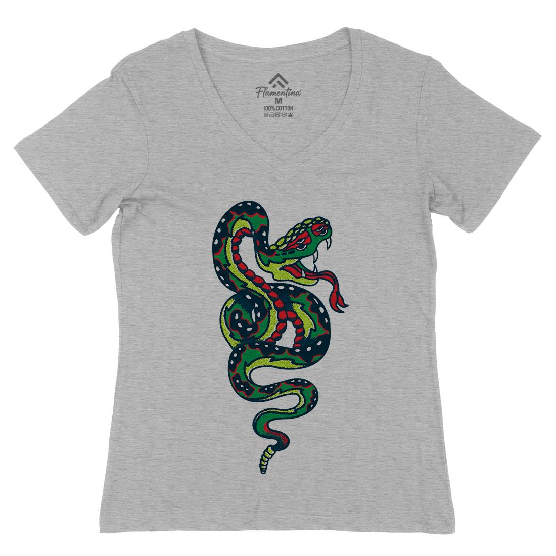 Snake Womens Organic V-Neck T-Shirt Tattoo A962
