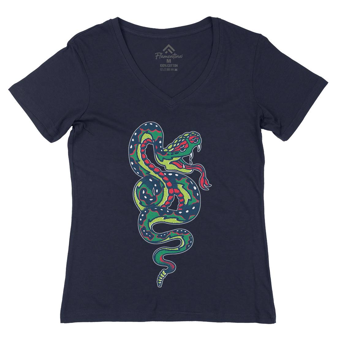 Snake Womens Organic V-Neck T-Shirt Tattoo A962