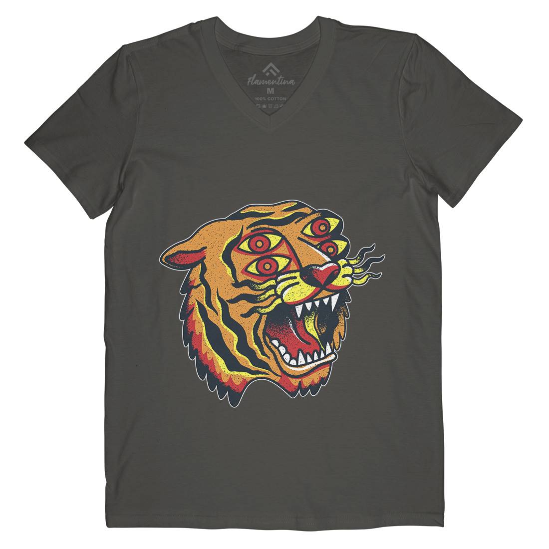 Tiger Mens V-Neck T-Shirt Tattoo A963