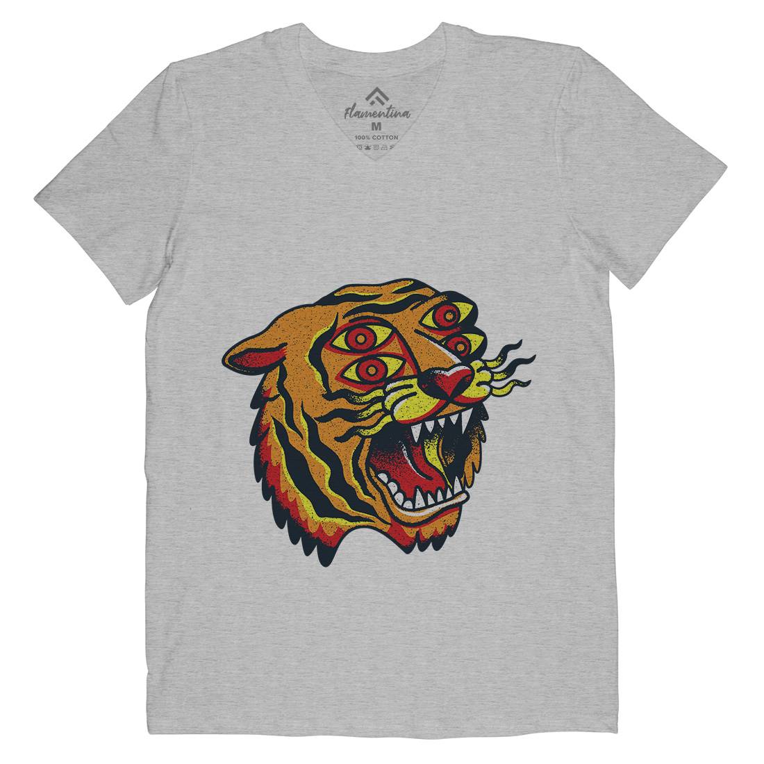 Tiger Mens Organic V-Neck T-Shirt Tattoo A963