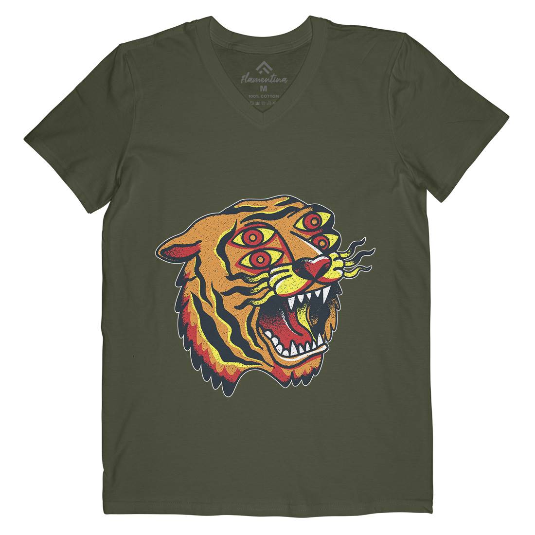 Tiger Mens Organic V-Neck T-Shirt Tattoo A963