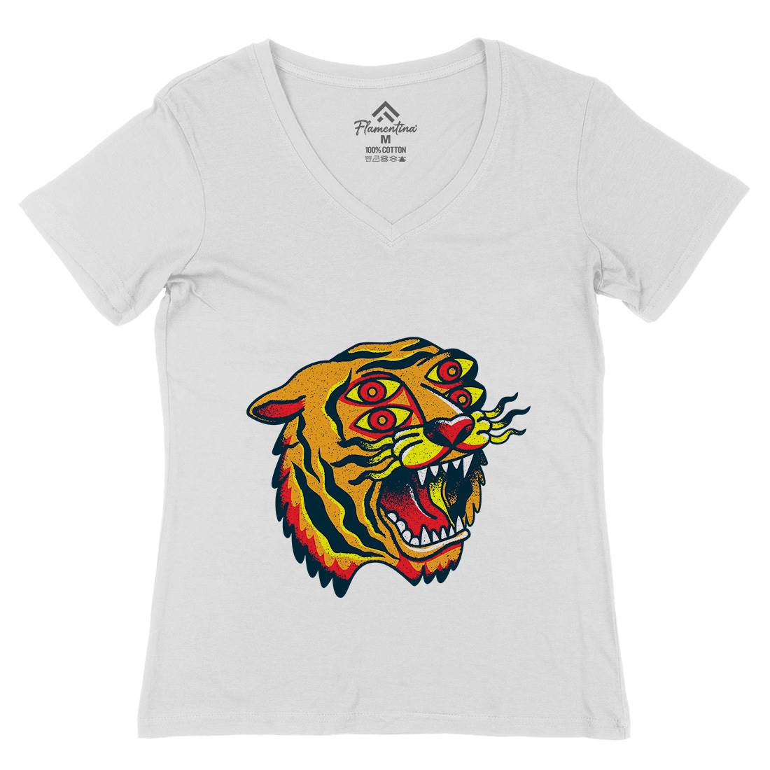 Tiger Womens Organic V-Neck T-Shirt Tattoo A963