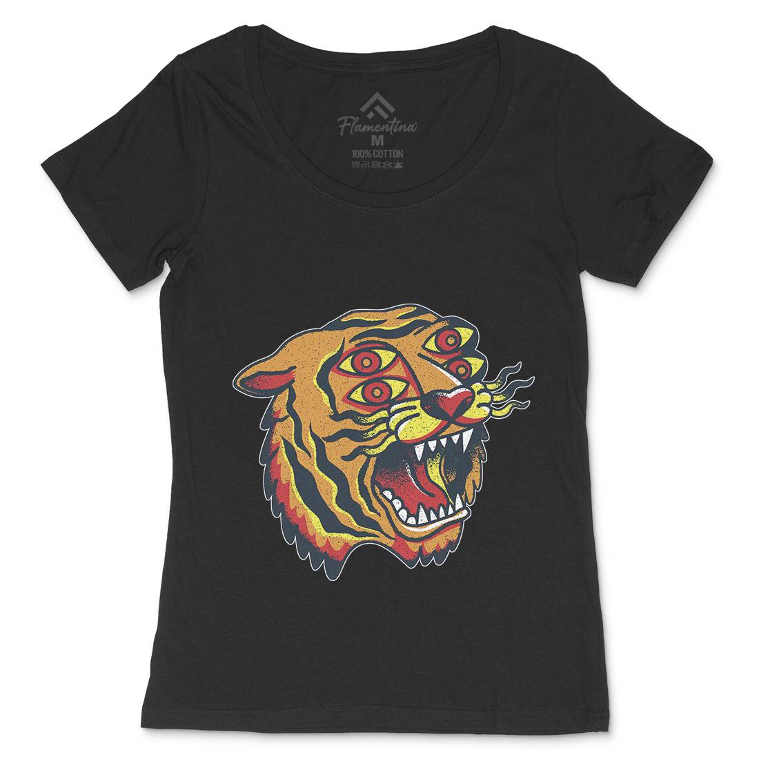 Tiger Womens Scoop Neck T-Shirt Tattoo A963