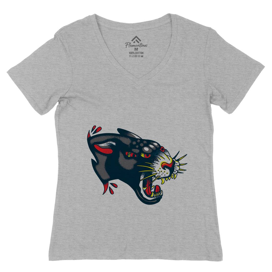 Panther Womens Organic V-Neck T-Shirt Tattoo A964
