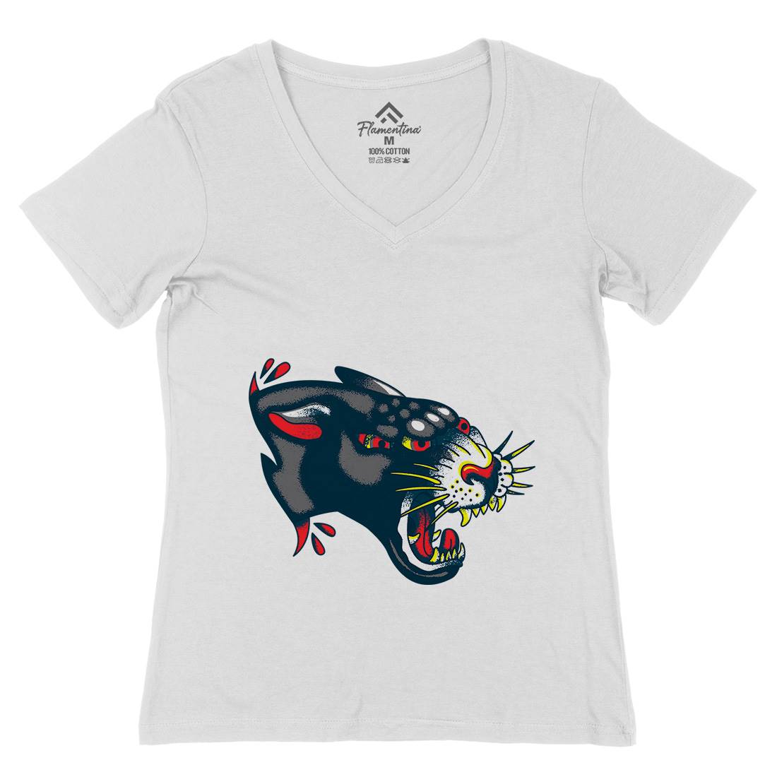 Panther Womens Organic V-Neck T-Shirt Tattoo A964