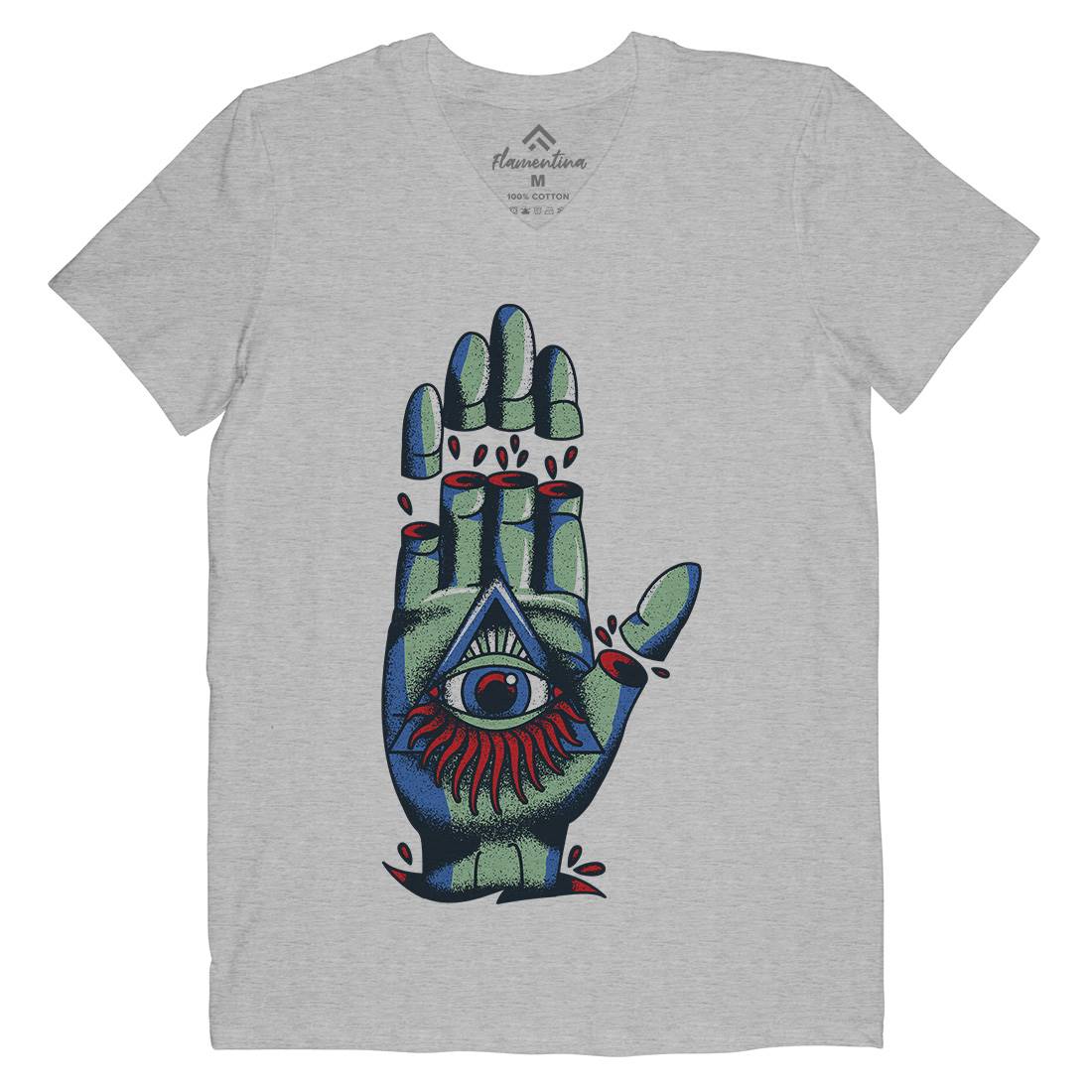 Hand Mens V-Neck T-Shirt Tattoo A965