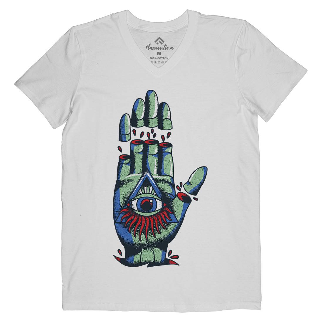 Hand Mens Organic V-Neck T-Shirt Tattoo A965