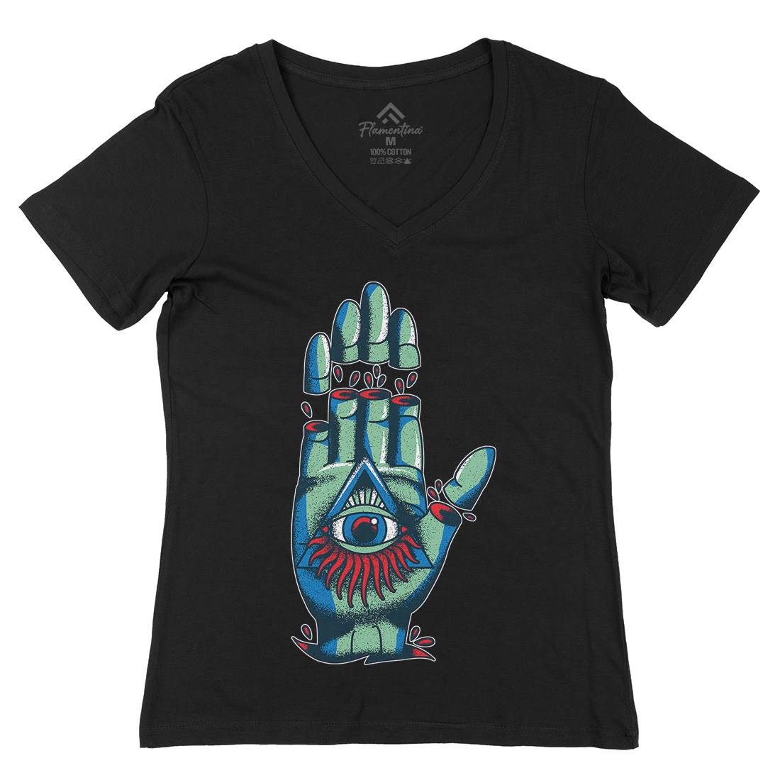 Hand Womens Organic V-Neck T-Shirt Tattoo A965