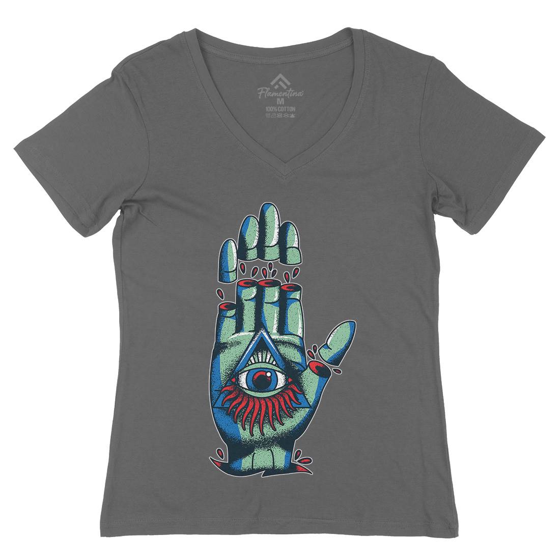 Hand Womens Organic V-Neck T-Shirt Tattoo A965