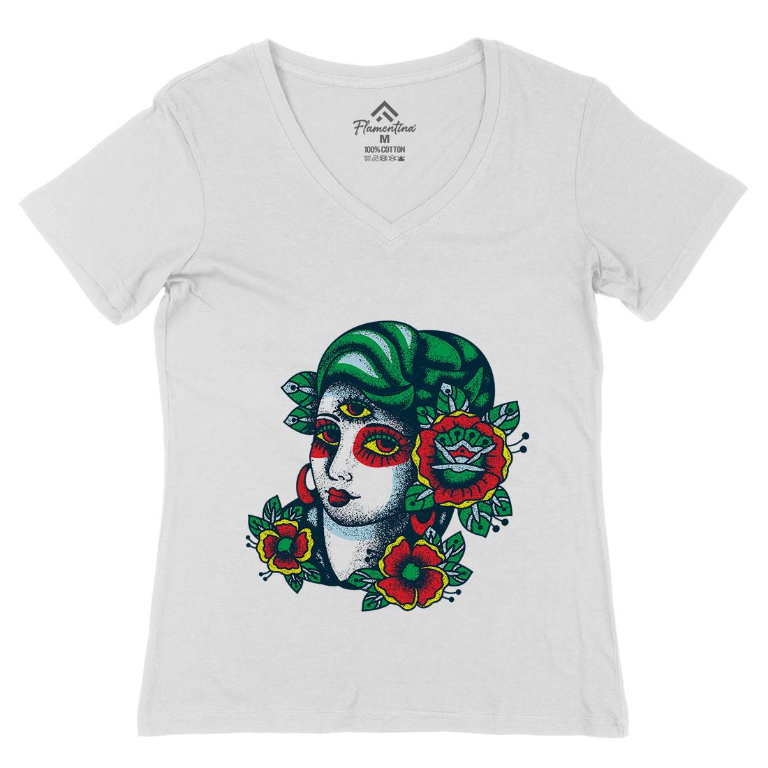 Girl Womens Organic V-Neck T-Shirt Tattoo A966