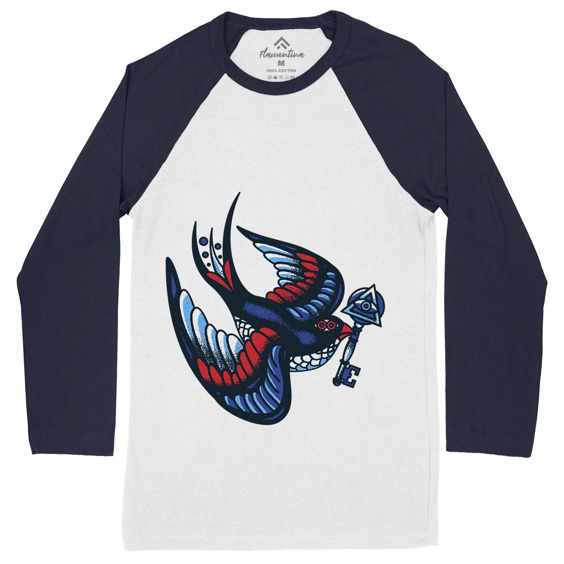 Bird Mens Long Sleeve Baseball T-Shirt Tattoo A967