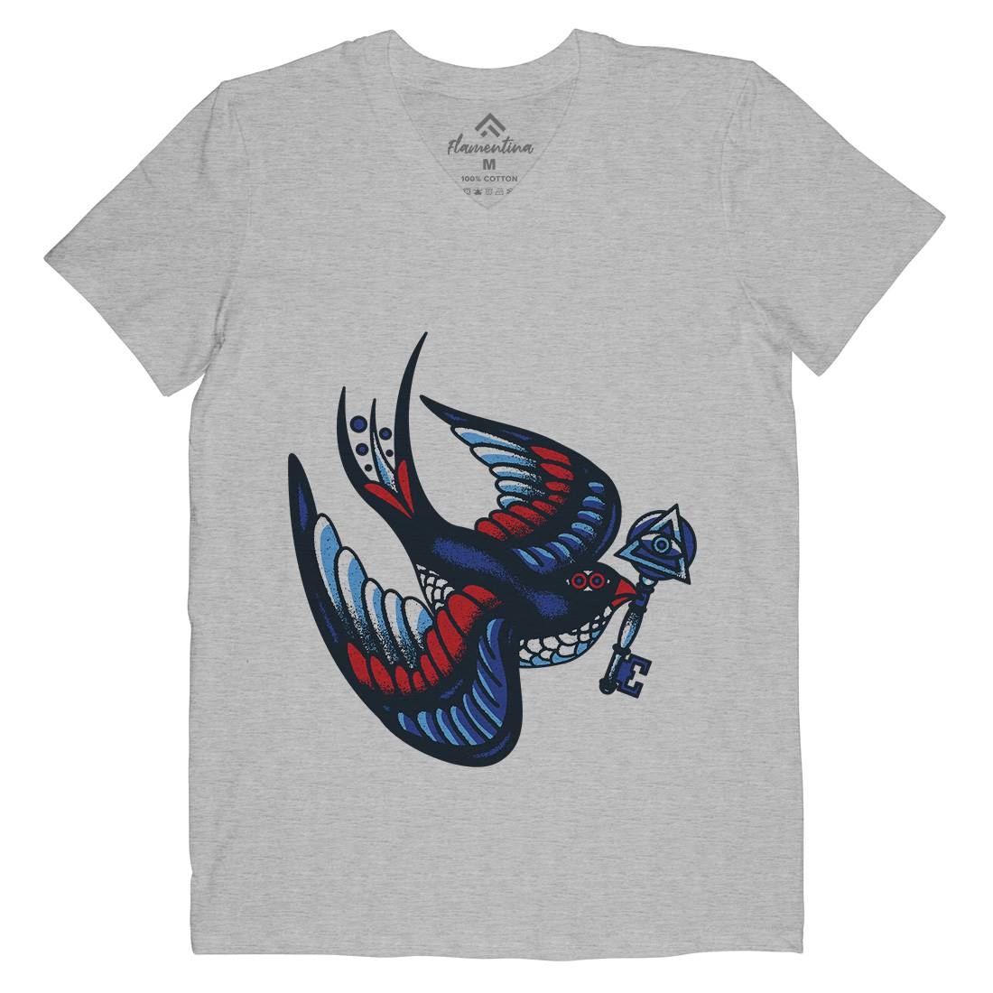 Bird Mens Organic V-Neck T-Shirt Tattoo A967