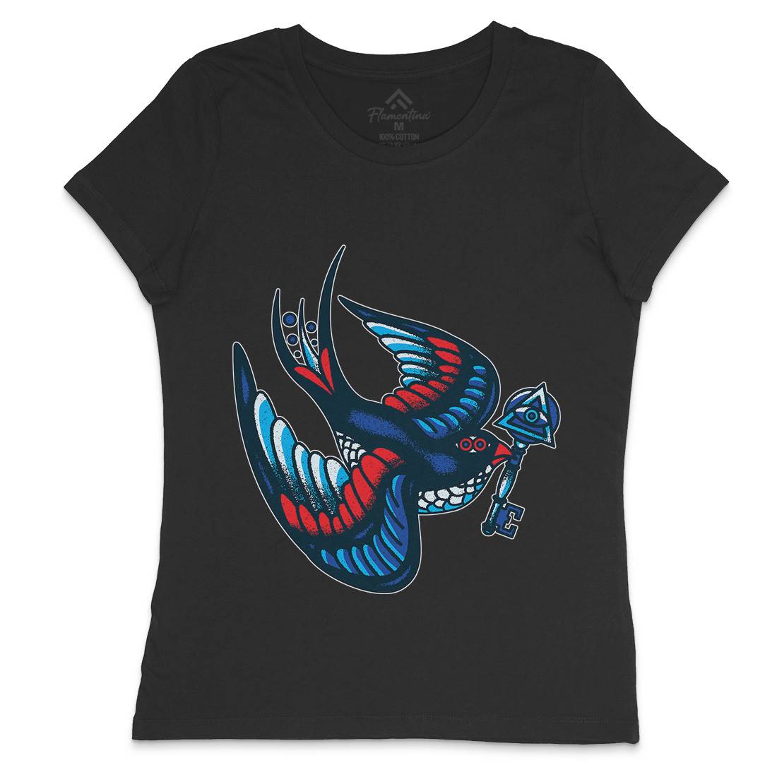 Bird Womens Crew Neck T-Shirt Tattoo A967
