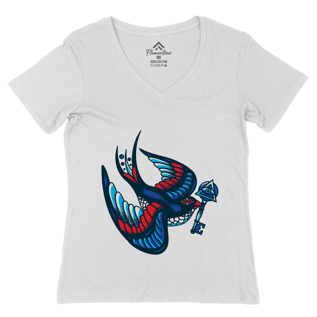 Bird Womens Organic V-Neck T-Shirt Tattoo A967