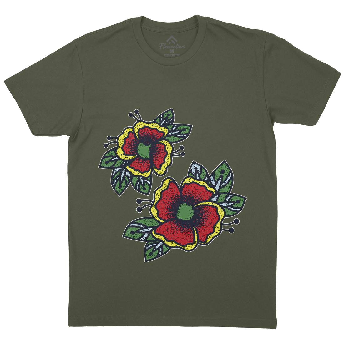 Flowers Mens Organic Crew Neck T-Shirt Tattoo A968