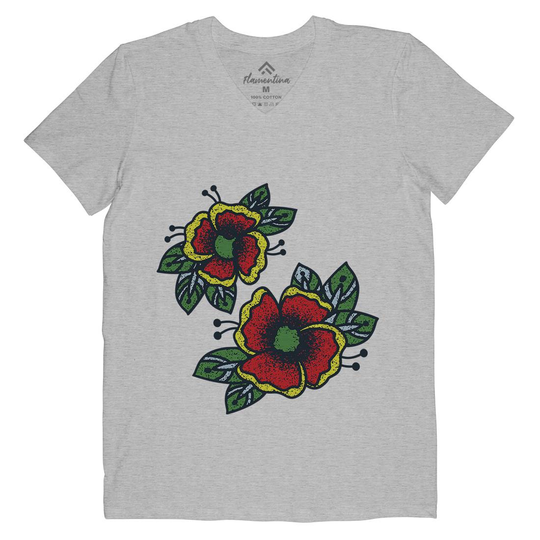 Flowers Mens V-Neck T-Shirt Tattoo A968