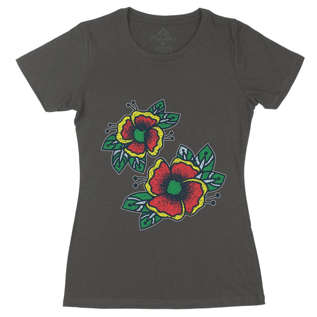 Flowers Womens Organic Crew Neck T-Shirt Tattoo A968