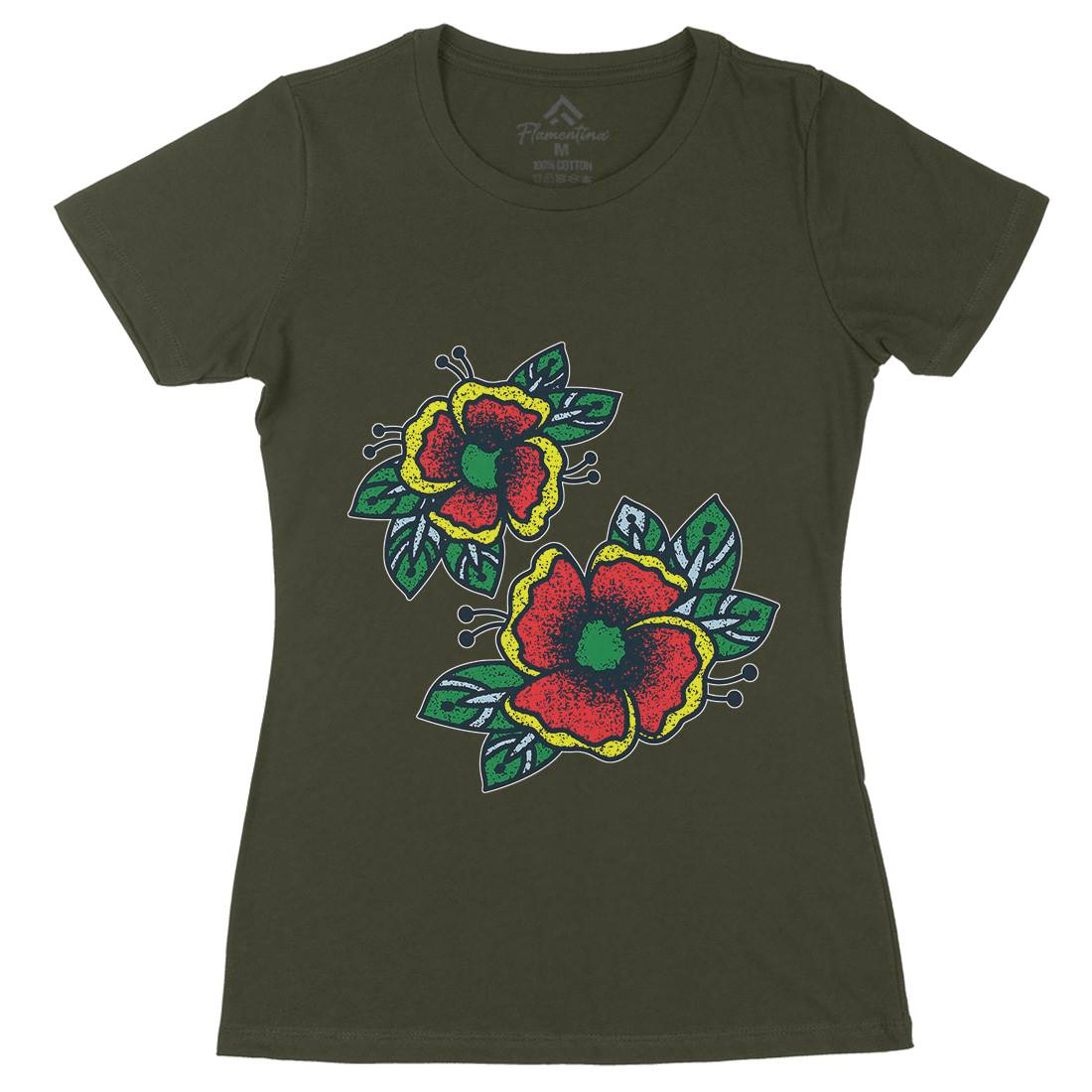 Flowers Womens Organic Crew Neck T-Shirt Tattoo A968