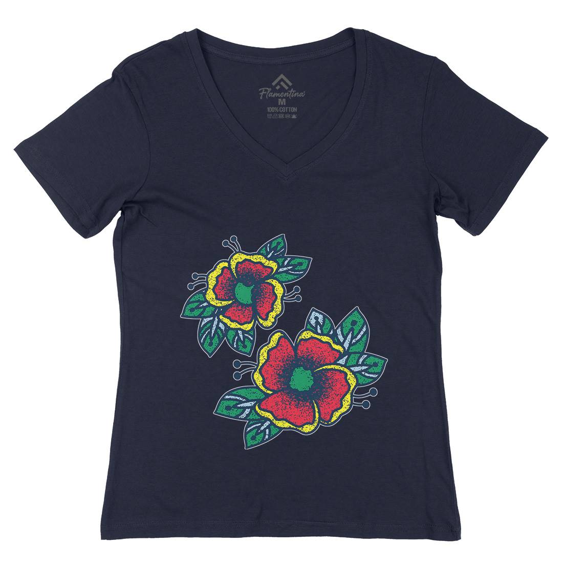 Flowers Womens Organic V-Neck T-Shirt Tattoo A968