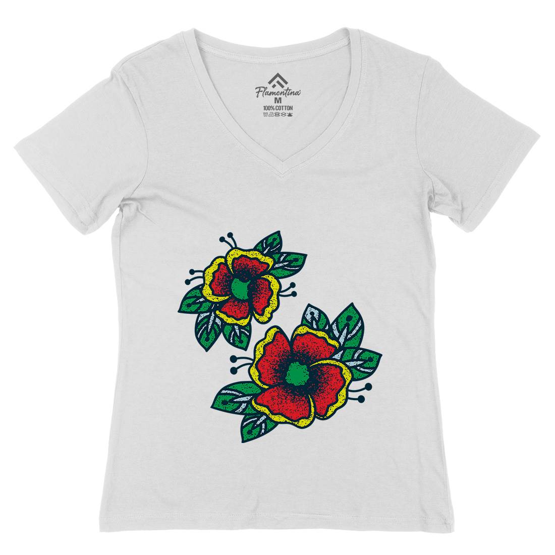 Flowers Womens Organic V-Neck T-Shirt Tattoo A968