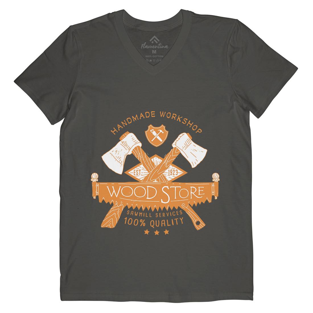 Wood Store Mens V-Neck T-Shirt Work A971