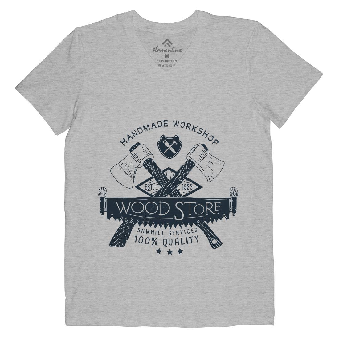 Wood Store Mens Organic V-Neck T-Shirt Work A971