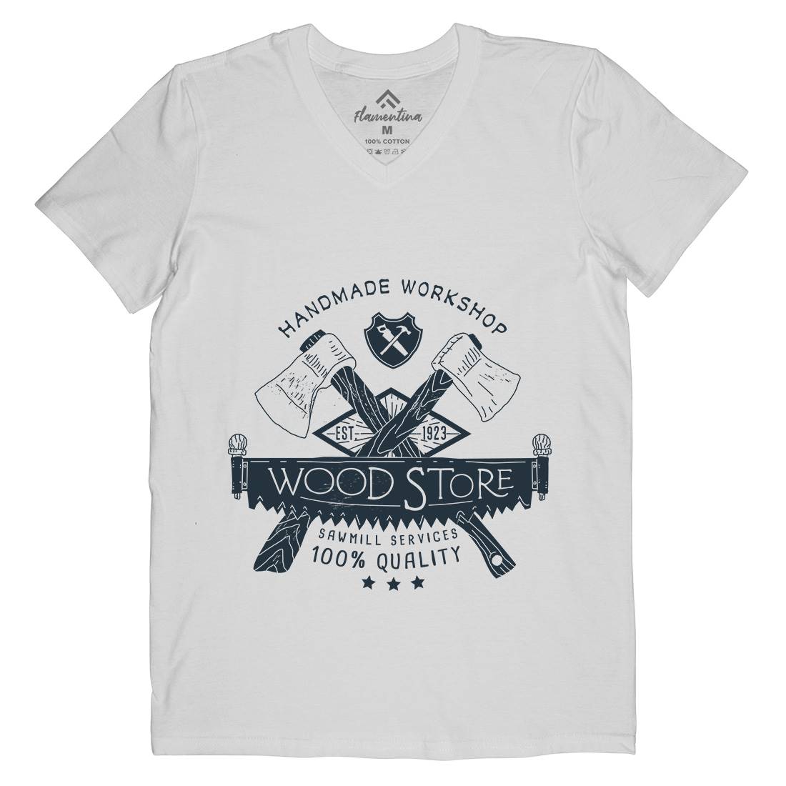 Wood Store Mens V-Neck T-Shirt Work A971