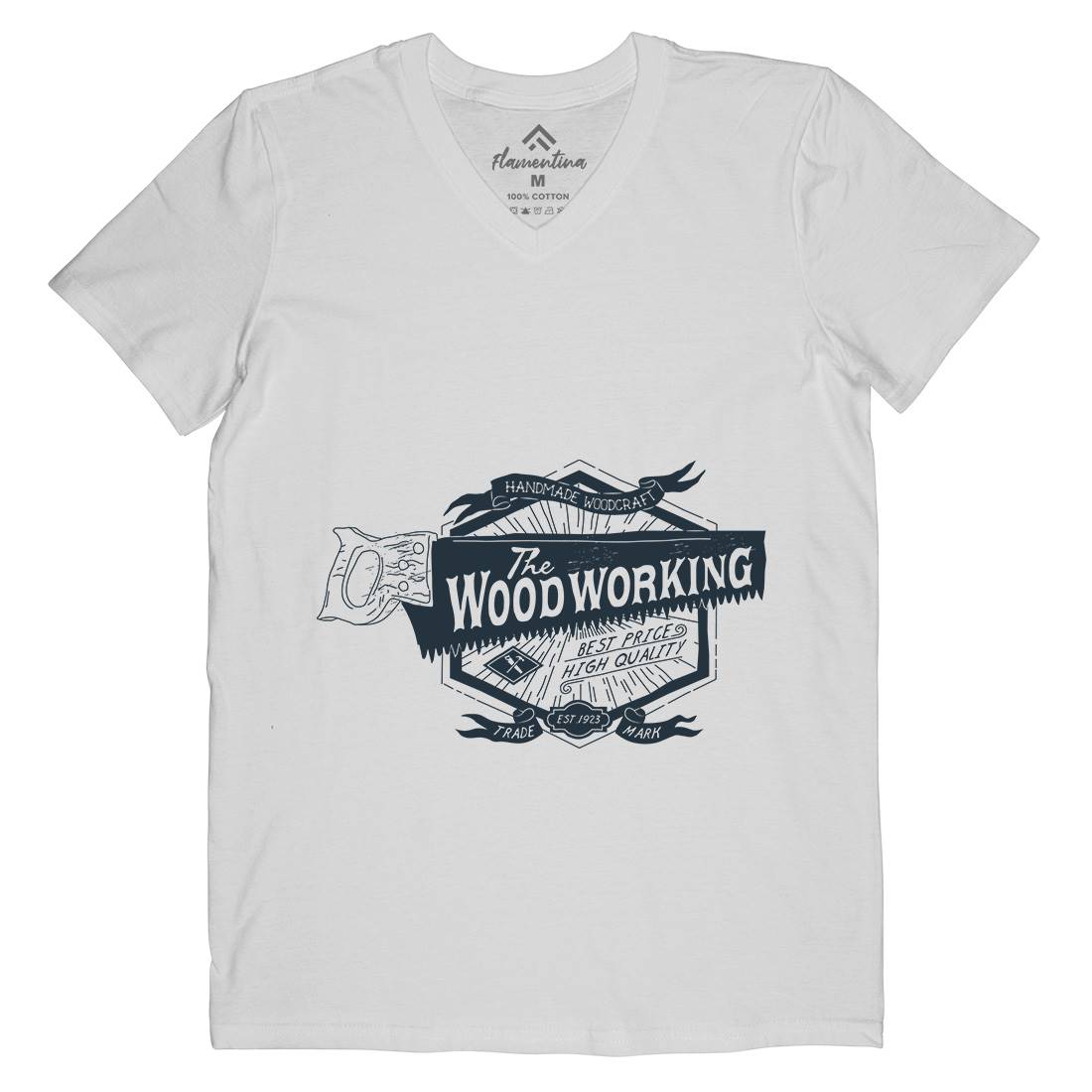 Wood Working Mens Organic V-Neck T-Shirt Work A973