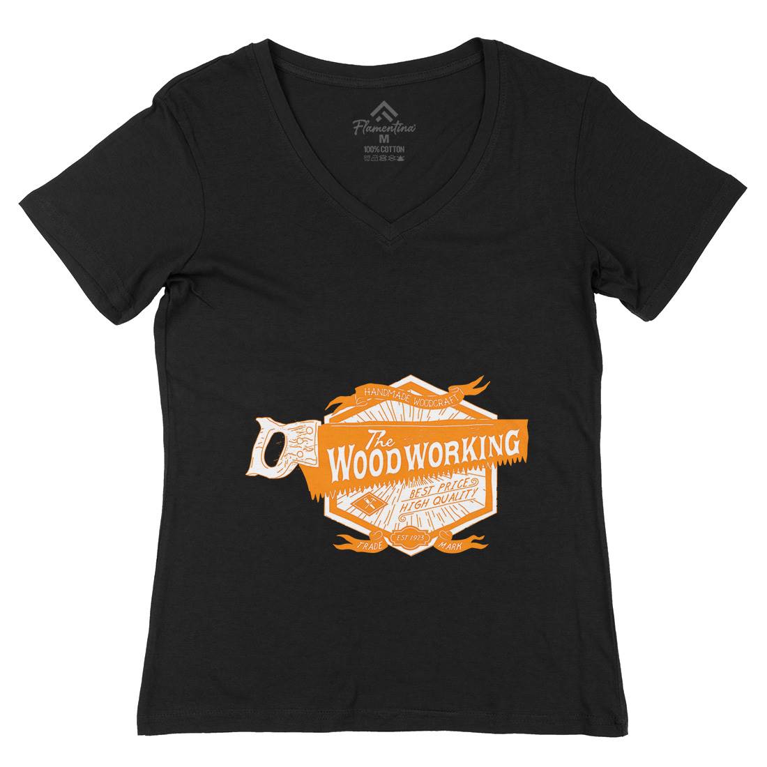 Wood Working Womens Organic V-Neck T-Shirt Work A973