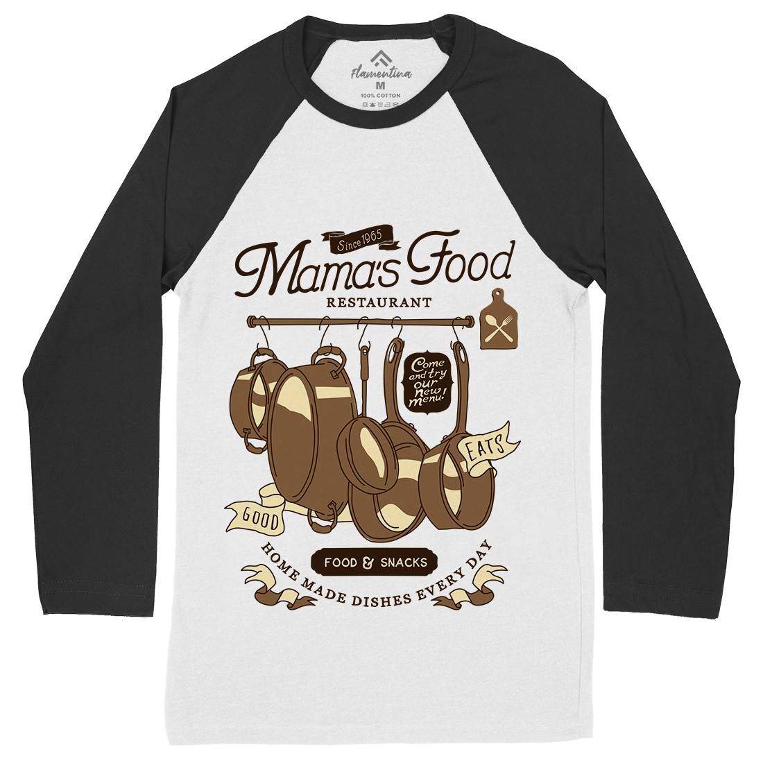 Mama&#39;s Mens Long Sleeve Baseball T-Shirt Food A976
