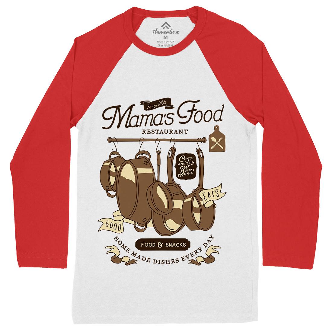 Mama&#39;s Mens Long Sleeve Baseball T-Shirt Food A976