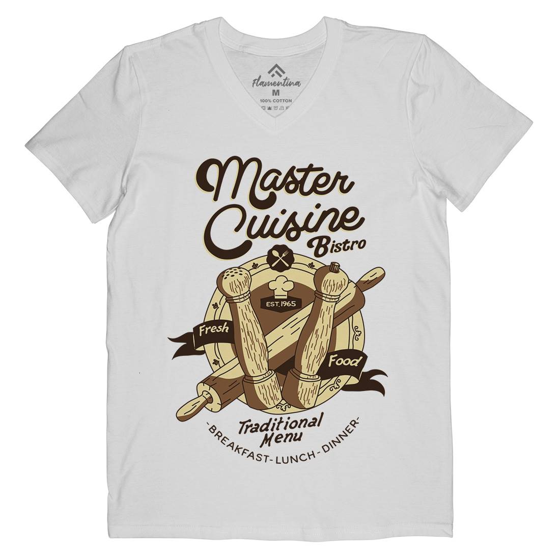 Master Cuisine Mens Organic V-Neck T-Shirt Food A977