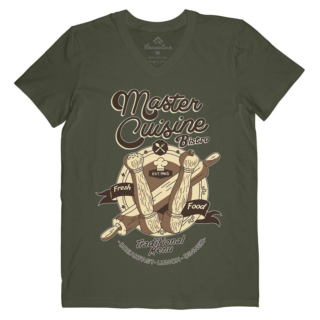 Master Cuisine Mens Organic V-Neck T-Shirt Food A977