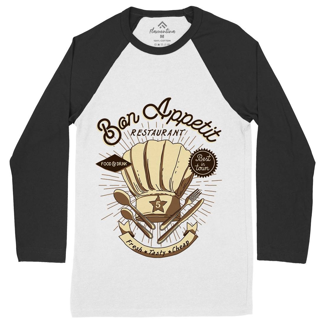 Bon Appetit Mens Long Sleeve Baseball T-Shirt Food A978