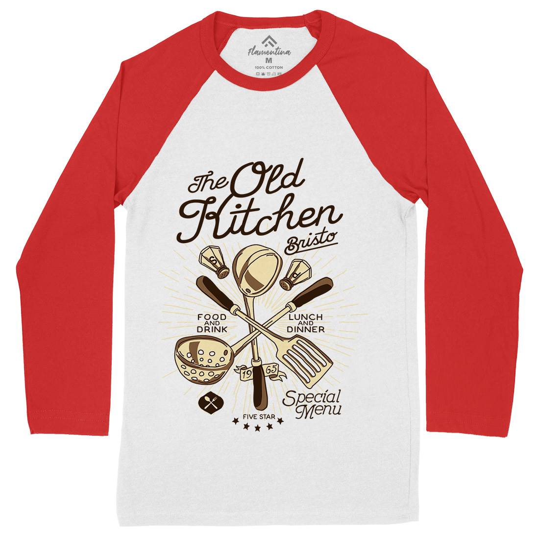Old Kitchen Mens Long Sleeve Baseball T-Shirt Food A979