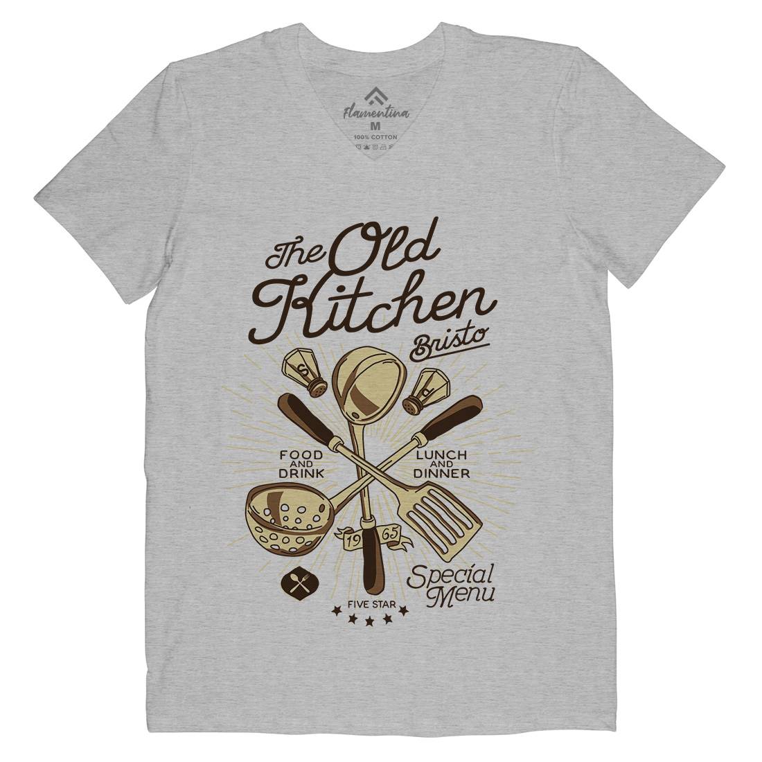 Old Kitchen Mens Organic V-Neck T-Shirt Food A979