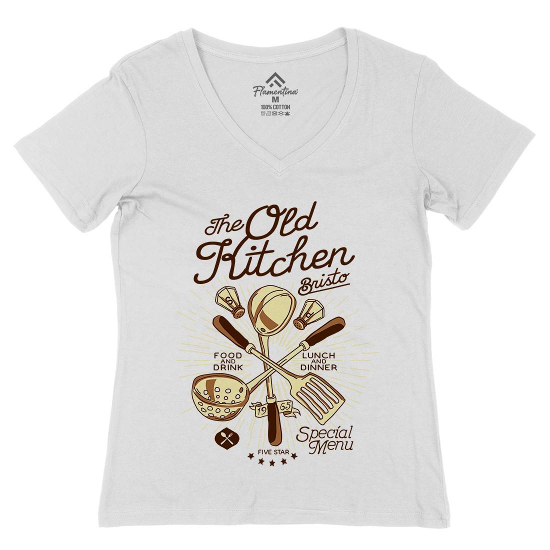Old Kitchen Womens Organic V-Neck T-Shirt Food A979
