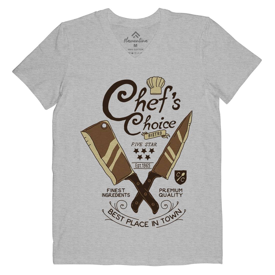 Chef&#39;s Choice Mens Organic V-Neck T-Shirt Food A980