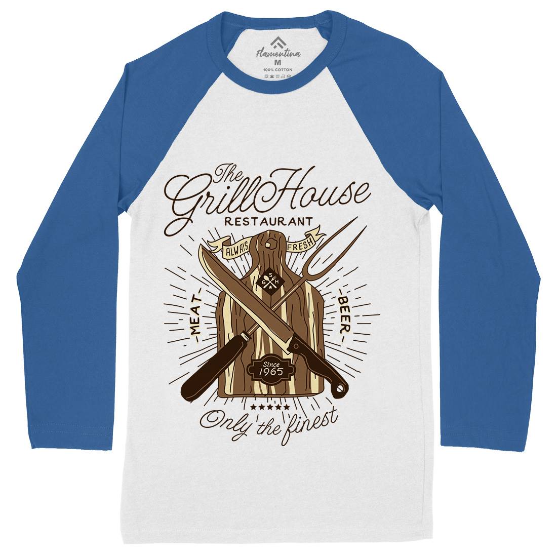 Grill House Mens Long Sleeve Baseball T-Shirt Food A981