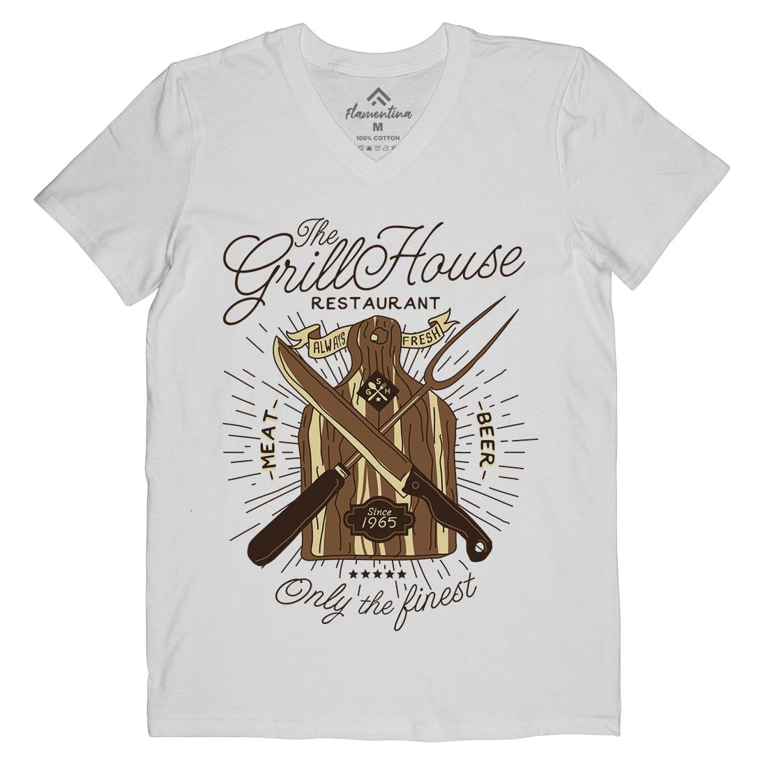 Grill House Mens Organic V-Neck T-Shirt Food A981