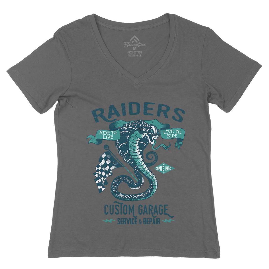 Raiders Womens Organic V-Neck T-Shirt Motorcycles A985