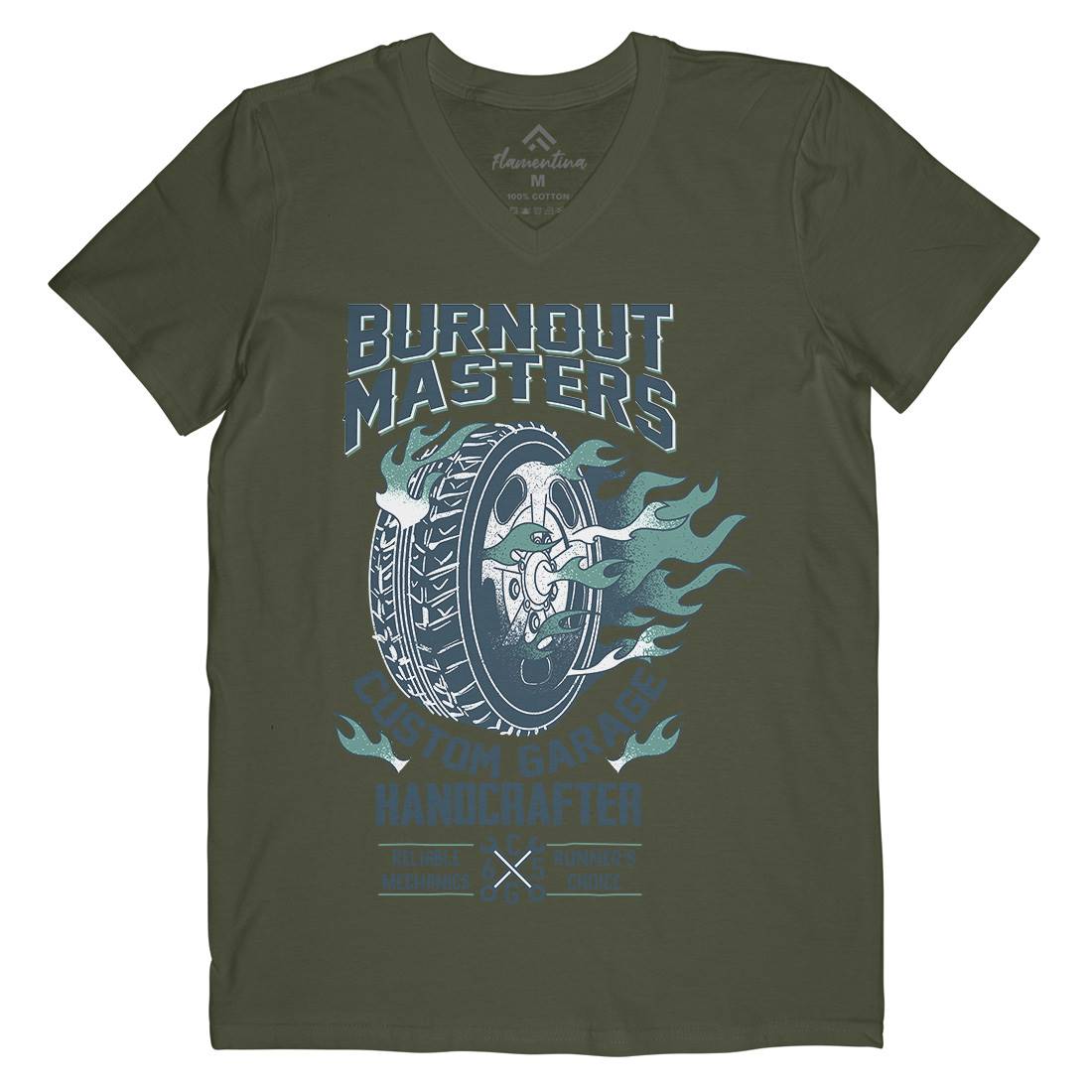 Burnout Masters Mens Organic V-Neck T-Shirt Motorcycles A986