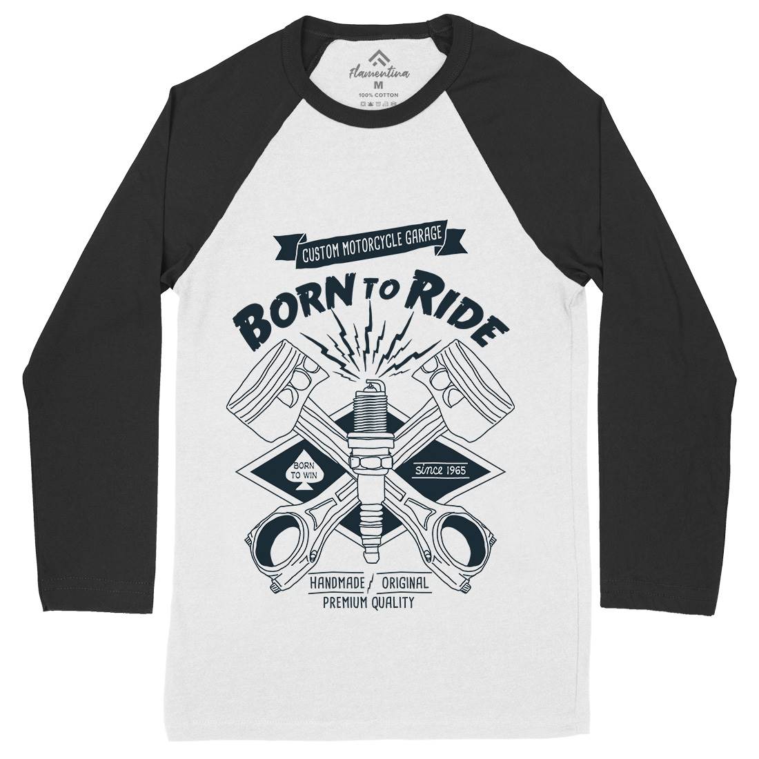 Born To Ride Mens Long Sleeve Baseball T-Shirt Motorcycles A990