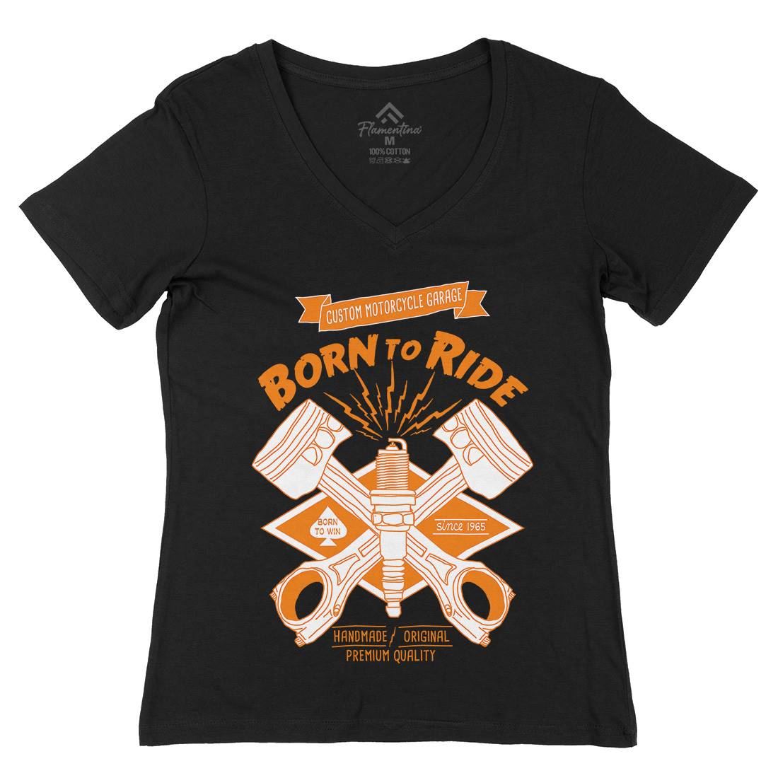 Born To Ride Womens Organic V-Neck T-Shirt Motorcycles A990