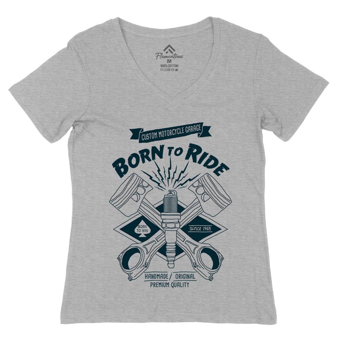Born To Ride Womens Organic V-Neck T-Shirt Motorcycles A990