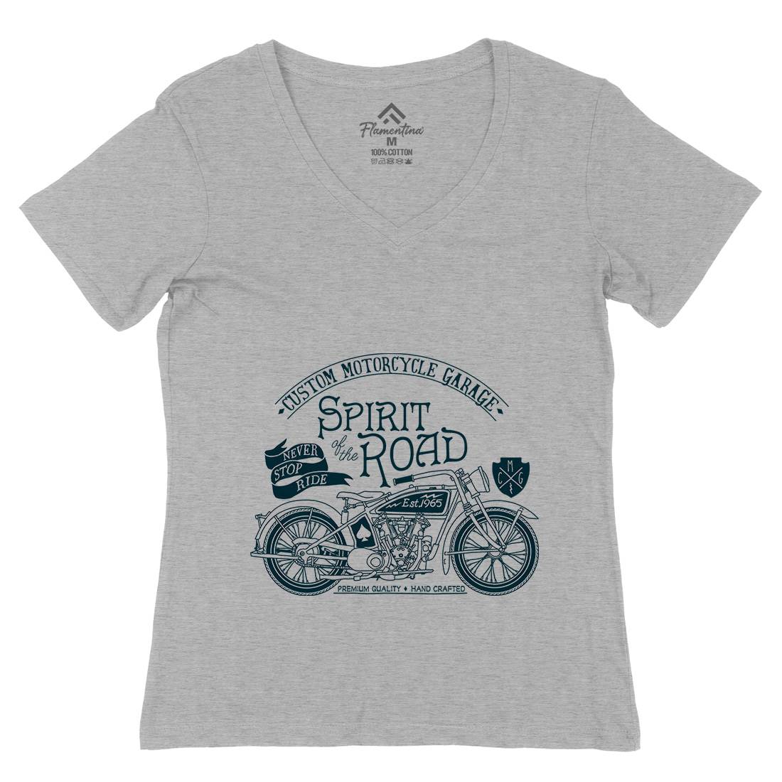 Spirit Of The Road Womens Organic V-Neck T-Shirt Motorcycles A991