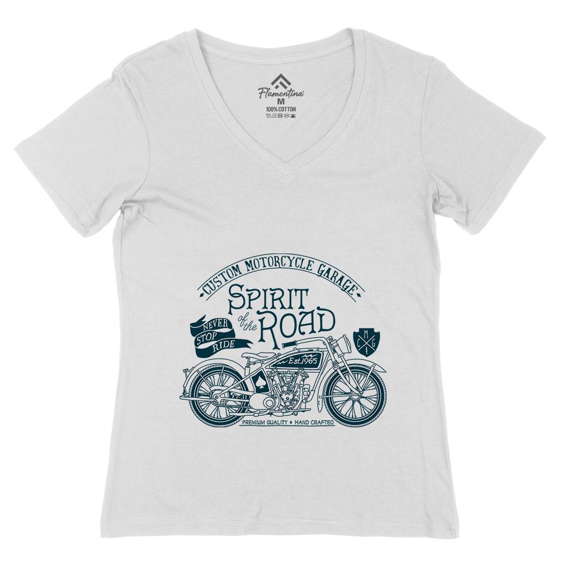 Spirit Of The Road Womens Organic V-Neck T-Shirt Motorcycles A991