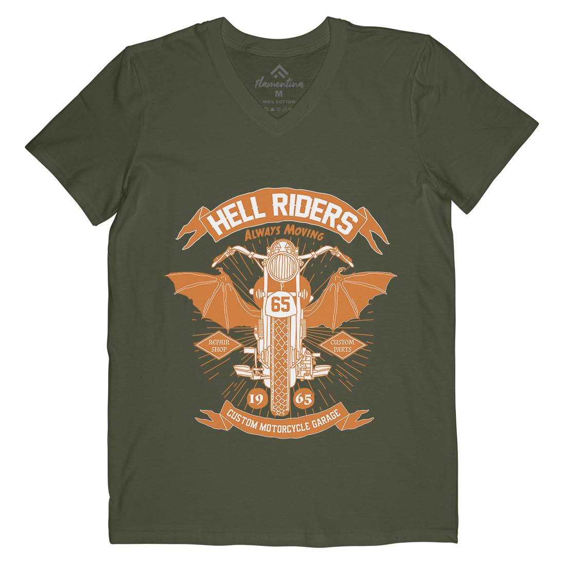 Hell Riders Mens Organic V-Neck T-Shirt Motorcycles A992